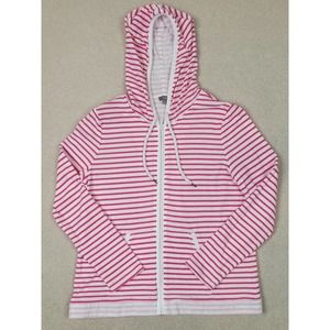 Talbots Hoodie Sweatshirt White Pink Striped Size Large